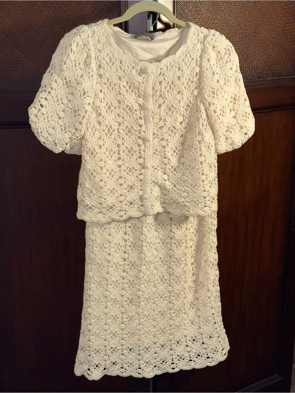 Cream Crochet Two-Piece Formal Dress Set